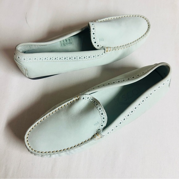 Tod's *Damaged* Gommino Leather Driving Shoes Light Mint Green Black - Picture 12 of 12